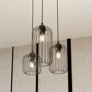 Comparateur de prix : EMIBIG LIGHTING Suspension Vander, 3 lampes, Ø 30 cm, noir, métal, E27