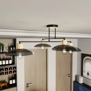 EMIBIG LIGHTING Plafonnier Kobe à 4 lampes, acier, bois, noir pas cher