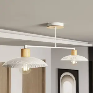 EMIBIG LIGHTING Plafonnier Kobe, à 2 lampes, acier, bois, blanc pas cher