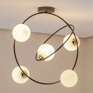 EMIBIG LIGHTING Plafonnier Stardom, blanc opalin/noir, verre, E14 pas cher