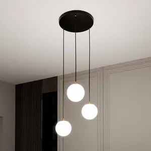 EMIBIG LIGHTING Suspension Royal, 3 lampes, blanc opalin/noir, verre, ... pas cher