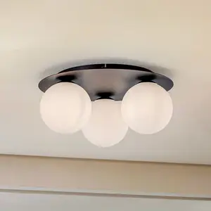 EMIBIG LIGHTING Plafonnier Solar, noir/opale, à trois lampes pas cher