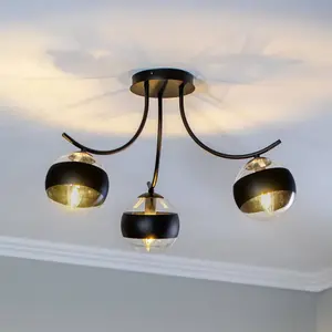 Emibig BOSTON Plafonnier globe multi-bras noir avec abat-jour en verre... pas cher