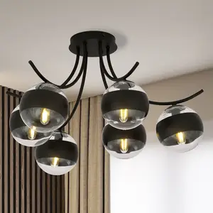 EMIBIG LIGHTING Plafonnier Boston, noir/clair, à 6 lampes pas cher