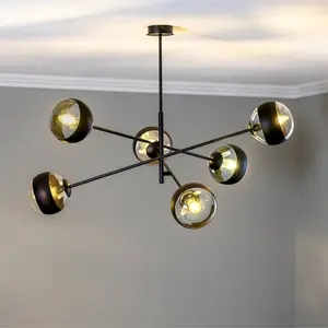 EMIBIG LIGHTING Plafonnier Linear, noir/transparent, six lampes pas cher