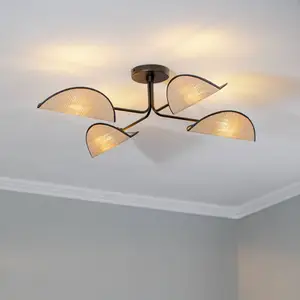 EMIBIG LIGHTING Plafonnier Gomez noir/optique rotin à 4 lampes pas cher