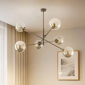 EMIBIG LIGHTING Plafonnier Linear, noir/graphite, six lampes pas cher