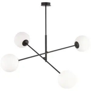 EMIBIG LIGHTING Plafonnier Linear, noir/opale, quatre lampes pas cher