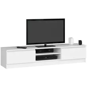 Comparateur de prix : Meuble TV AKORD pour salon blanc 160 cm - 2 portes - 2 étagères