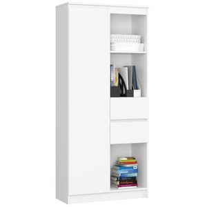 Comparateur de prix : Bibliothèque de bureau AKORD R15 Blanche 80 cm 1 porte 2 tiroirs façad...
