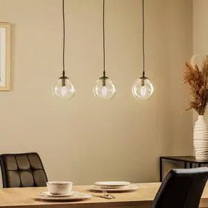 EMIBIG LIGHTING Suspension Glassy, 3 lampes, droite, noire, transparen... pas cher