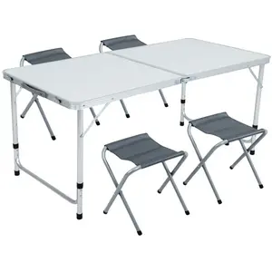 AKORD Table de camping blanche avec 4 chaises pliantes grises, dimensions : L120 x P60 x H70 cmVendu pargreenweez
