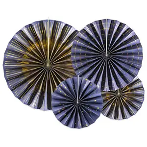 PartyDeco 4 Rosaces décoratives en papier marine et dorées 23, 32, 40 cm