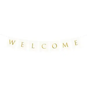 Party-Decoration PartyDeco Guirlande Bannière Bannière Blanc et Or Bienvenue Mariage Tenture Murale Décoration 15*95cm pas cher