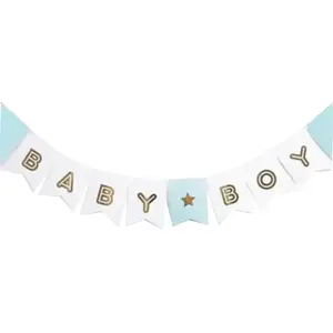 PartyDeco Guirlande en carton baby boy bleue et métallisée 15 x 160 cm - Blanc pas cher