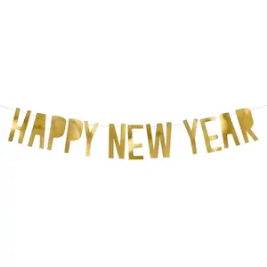 PartyDeco Party-Decoration Guirlande en carton Happy New Year dorée 10 x 90 cm - Or pas cher
