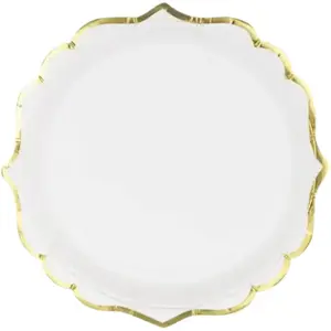 Party Deco Assiette Jetable - Dentelée - MARQUE Non Spécifiée - Blanc et Or - Set de 6 - Carton