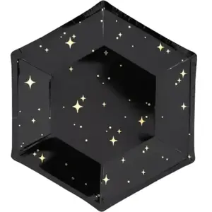 PartyDeco Party-Decoration 6 assiettes carton hexagonal étoiles or 20cm noir - générique tpp28-010 pas cher