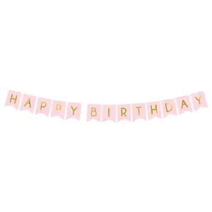 PartyDeco Guirlande en carton happy birthday rose et dorée 15 x 175 cm - Rose pas cher
