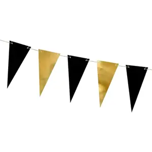 PartyDeco Generique - Guirlande de fanions en Carton Noires et dorées 13 x 215 cm pas cher