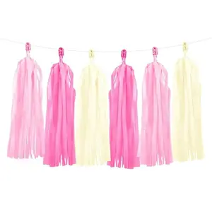 PartyDeco Guirlande pompon - Crème rose fuchsia pas cher