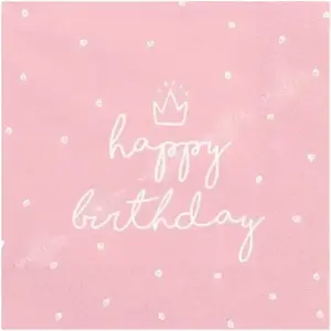 PartyDeco Lot de 20 serviettes en papier « Happy Birthday » - 33 x 33 cm - 3 plis avec pois et couronne - Rose pas cher