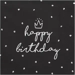 PartyDeco Party-Decoration Serviette en papier - Happy Birthday - Noir - Paquet de 20 - 33cm - Décoration chic pas cher