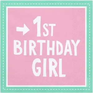 Lot de 20 serviettes en papier rose 1st Birthday Girl pas cher