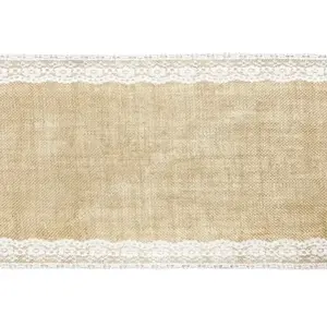 Chemin de table en jute bordures dentelle 28 cm x 2,75 m