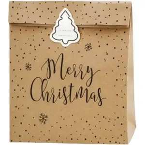 OEM Sacs cadeaux Joyeux Noël, kraft, 25x11x27cm (1 paquet / 3 pièces) pas cher