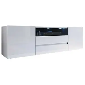 MIRJAN24 Meuble TV avec éclairage LED BENNIE blanc brillant pas cher