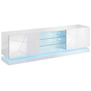 MIRJAN24 Meuble tv Charlotte 128, Blanc + Blanc brillant, Le nombre de portes: ... pas cher