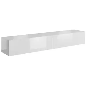 Meuble tv slide 200 - 200 x 30 x 40 cm - blanc/blanc brillant pas cher