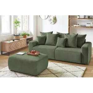 Canapé droit convertible coffre ENVY velours côtelé avec pouf Bobochic