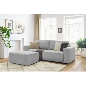 BOBOCHIC Canapé droit convertible coffre NIHAD velours côtelé avec pouf gris cl... pas cher
