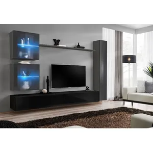 Comparateur de prix : AC-DÉCO Meuble TV Mural Design "Switch XVIII" 280cm Noir & Gris