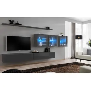 Paris Prix Meuble TV Mural Design "Switch XVII" 340cm Gris pas cher