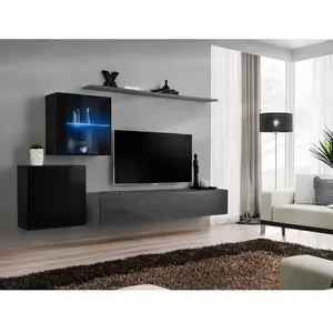 Comparateur de prix : AC-DÉCO Meuble TV Mural Design "Switch XV" 260cm Gris & Noir