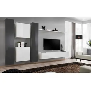 Paris Prix Meuble TV Mural Design "Switch VI" 330cm Blanc & GrisVendu pardarty