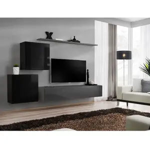 AC-DÉCO Meuble TV Mural Design "Switch V" 250cm Noir & Gris