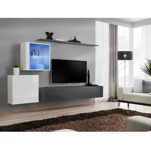 AC-DÉCO Meuble TV Mural Design "Switch XV" 260cm Gris & Blanc