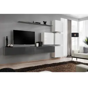 Comparateur de prix : Paris Prix Meuble TV Mural Design "Switch IX" 310cm Gris & Blanc
