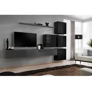 Meuble TV Mural Design "Switch IX" 310cm Gris & Noir pas cher