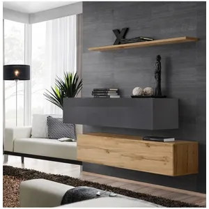 Commode AC-DÉCO Switch SB II - 2 bancs TV - 1 étagère - Bois et graphite pas cher