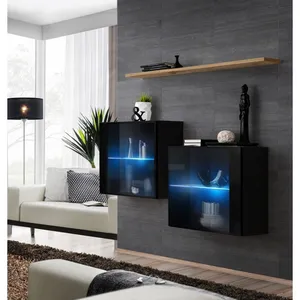 Comparateur de prix : Commode - AC-DÉCO - Switch SB III - 2 vitrines LED - 1 étagère - Noir