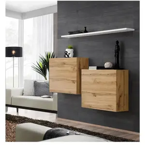 Comparateur de prix : Paris Prix Lot de 2 Blocs & Etagère Switch SBI 130cm Naturel & Blanc