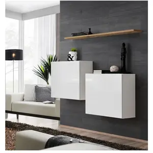 Comparateur de prix : Paris Prix Lot de 2 Blocs & Etagère Switch SBI 130cm Blanc & Naturel