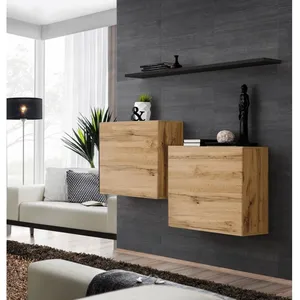 Comparateur de prix : AC-DÉCO Commode - Switch Sb I - 2 Vitrines Carrées - 1 Étagère - Bois Et Noir - Modèle 1