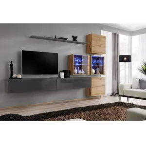 Meuble TV Mural Design "Switch XIX" 310cm Gris & NaturelVendu pardarty