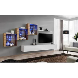 Comparateur de prix : AC-DÉCO Meuble TV Mural Design "Switch XX" 330cm Blanc & Naturel